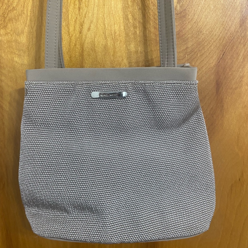 Nine West Beige/ Tan Long Strap Shoulder Bag with Textured Fabric